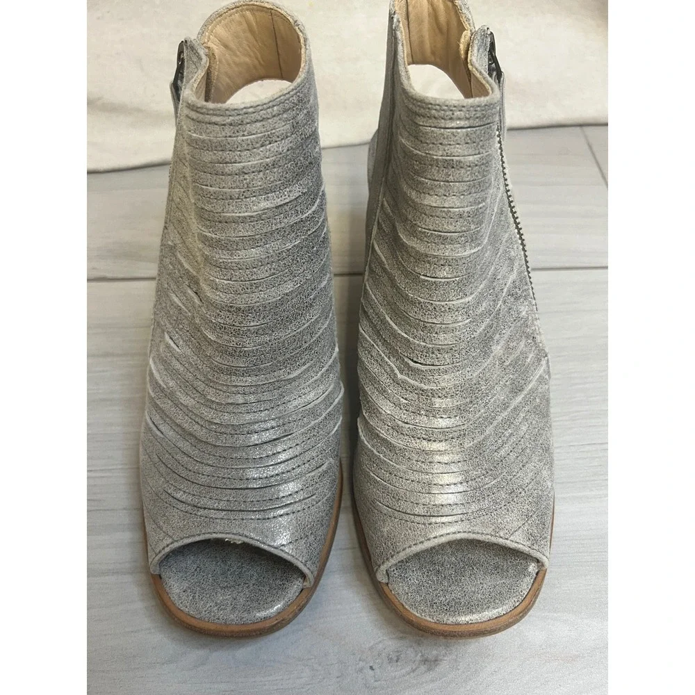 Paul Green Peep Toe Boots Silver Metallic Leather Sz 5.5 Slingback Comfort